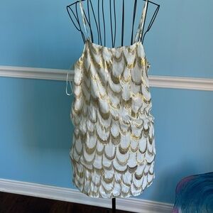 Cream and gold mini dress